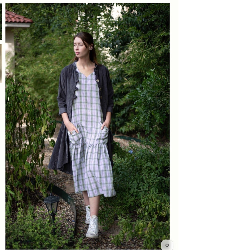 Hearts Desire Women Cotton Dream Dress M Purple Green Plaid Pucker Seersucker